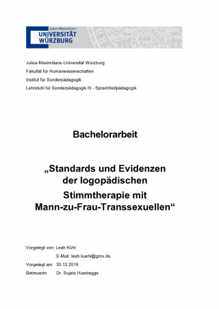 Leah Kühl: Standards und Evidenzen der logopädischen Stimmtherapie mit Mann-zu-Frau-Transsexuellen