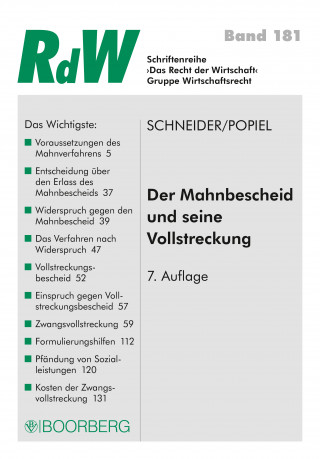 Roman Schneider, Dominique Johanna Popiel: Der Mahnbescheid und seine Vollstreckung