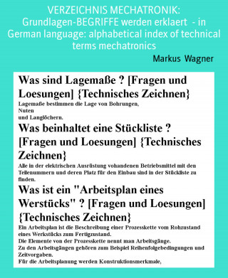 Markus Wagner: VERZEICHNIS MECHATRONIK: Grundlagen-BEGRIFFE werden erklaert - in German language: alphabetical index of technical terms mechatronics