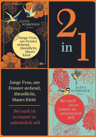 Alena Schröder: Junge Frau, am Fenster stehend, Abendlicht, blaues Kleid - Bei euch ist es immer so unheimlich still
